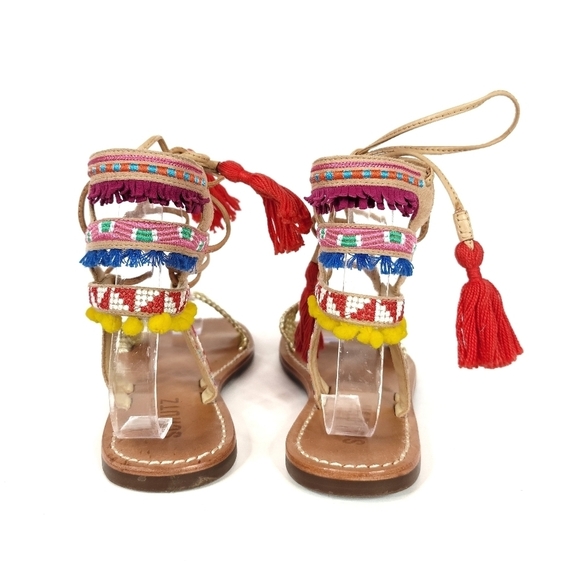 Schutz Lannister Embroidered Lace-up Sandals - Picture 6 of 12